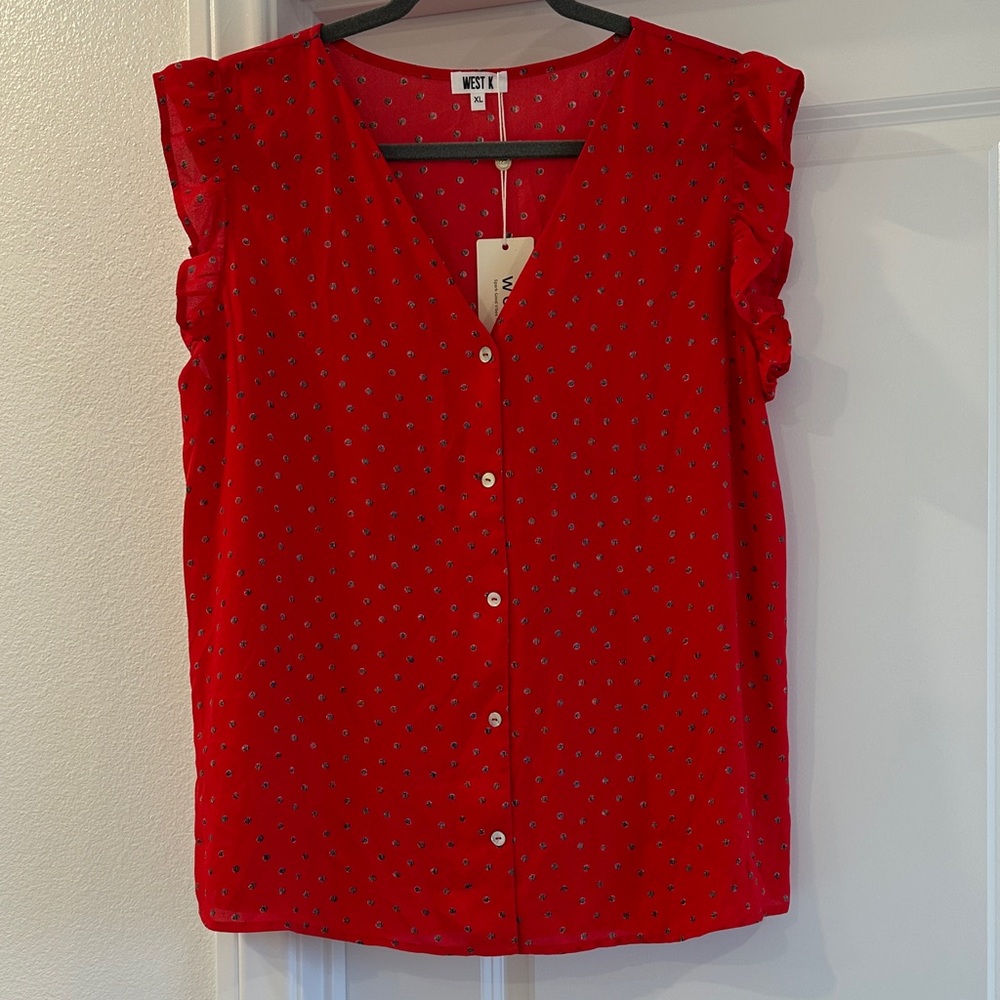 Red Ruffle Sleeve Blouse by West K
